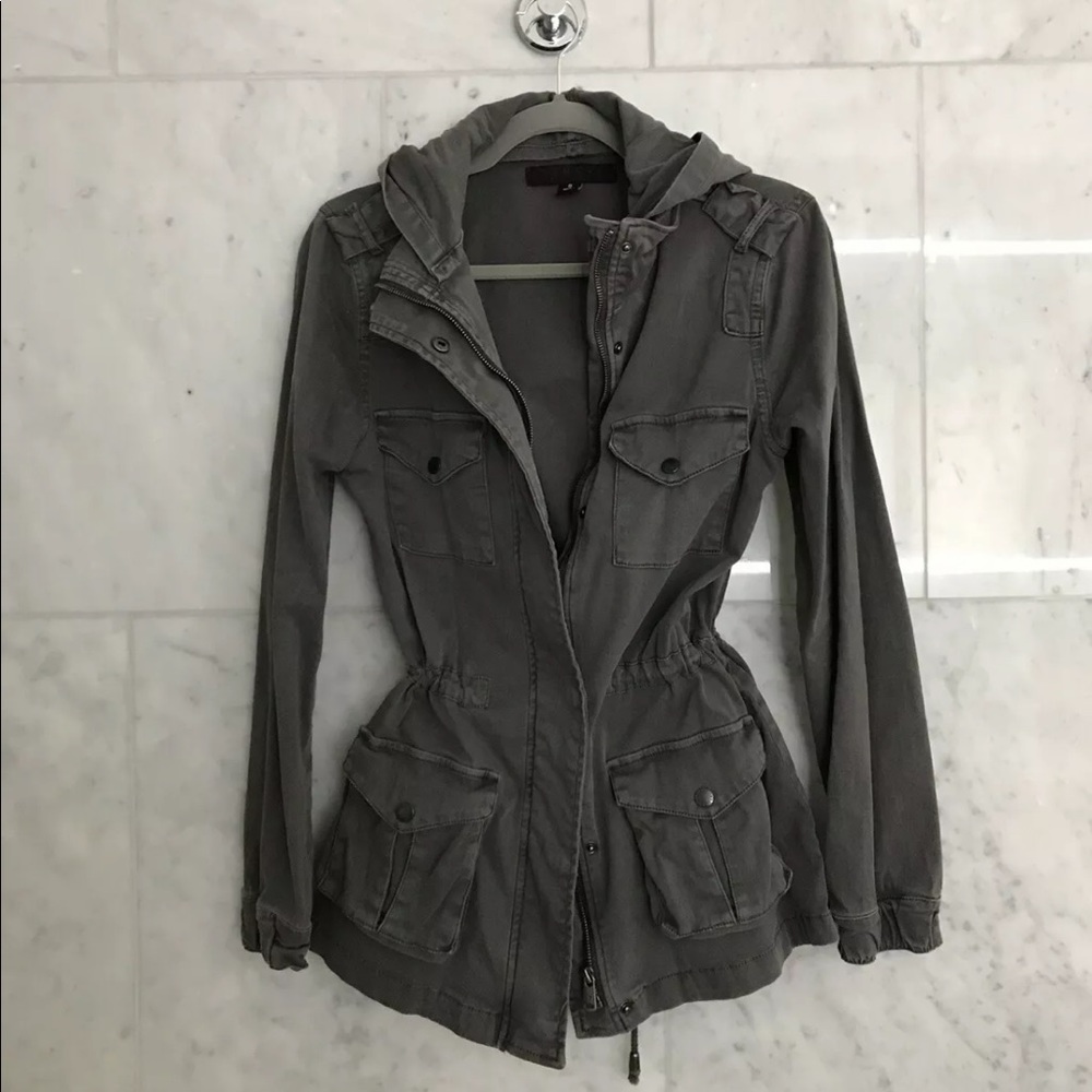 Grey Peplum Army Jacket 3/4 Sleeve Tie Back Small
